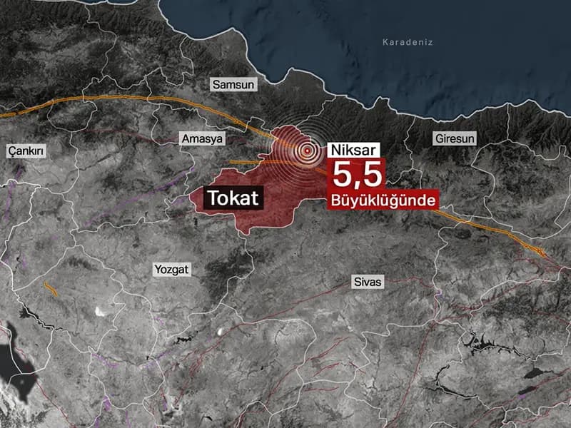 Tokat Niksar'da Gece Yarısı 5,5 Büyüklüğünde Deprem Meydana Geldi